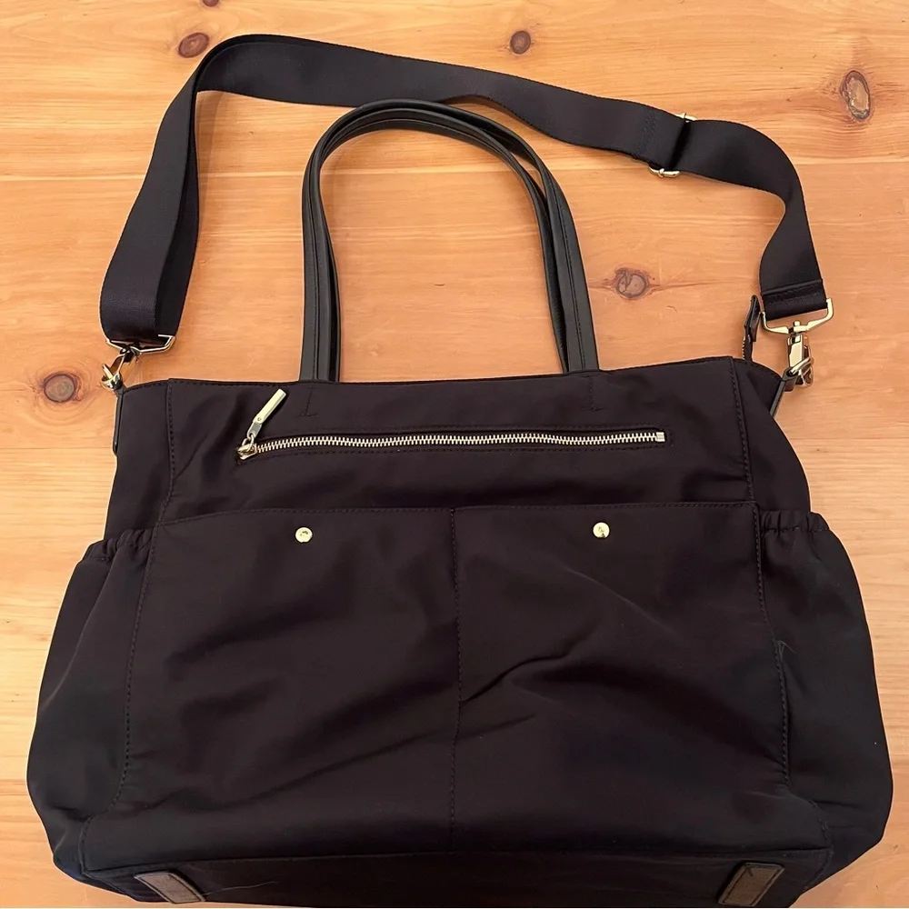 MILLY Luxe Diaper Bag Black Nylon w/ Leather Trim with Changing Pad - MSRP $350